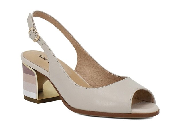 Damenpumps mit gestreiftem Absatz creme 41