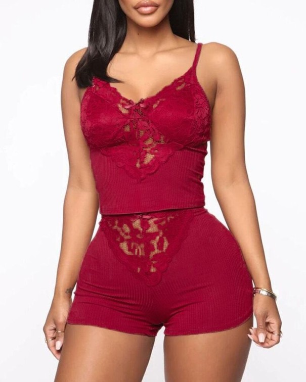 Damenpyjama P2895 weinrot M