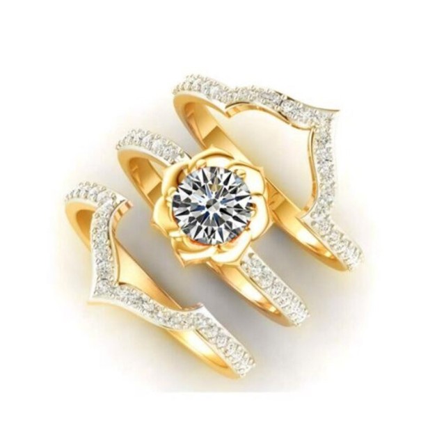 Damenring mit Blume 3-tlg golden 10