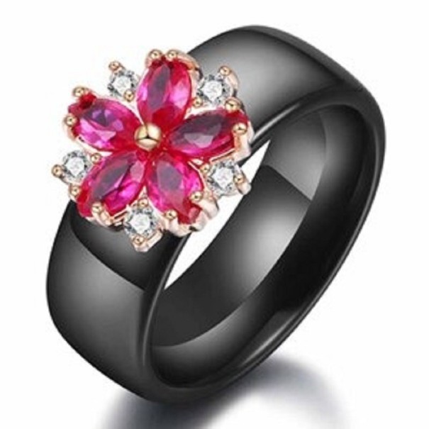 Damenring mit Blume D1858 dunkelrosa 9 2