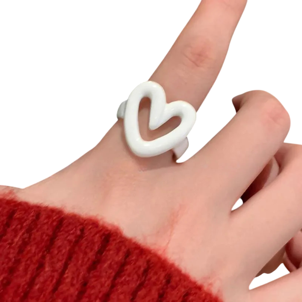 Damenring mit verstellbarer Größe Offener Ring in Herzform Ölfarbe Eleganter trendiger süßer Schmuck für den täglichen Gebrauch weiß