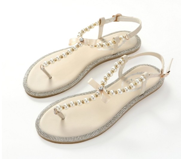 Damensandalen mit Perlen creme 41