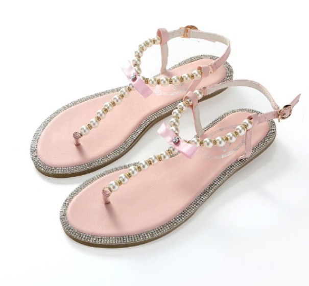 Damensandalen mit Perlen rosa 38