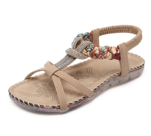 Damensandalen mit silbernen Strasssteinen beige 35