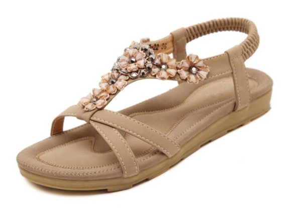 Damensandalen mit Strasssteinen apricot 42