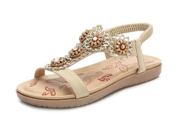 Damensandalen mit Strasssteinen beige 35