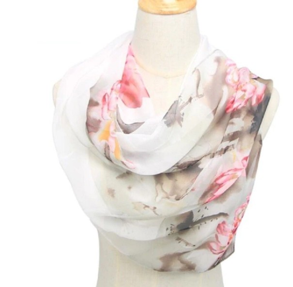 Damenschal mit Blumenmuster J2997 weiß