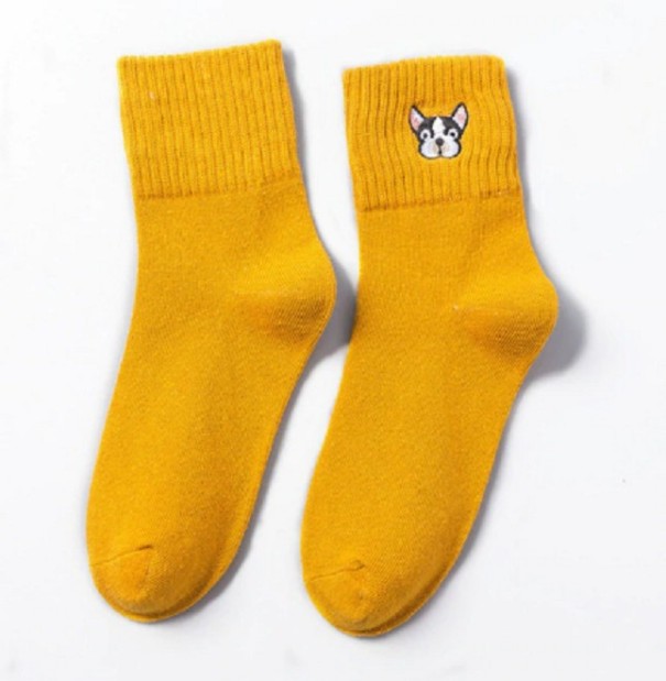 Damensocken mit Bulldoggen gelb