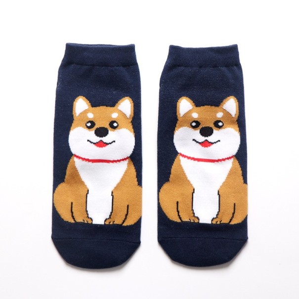 Damensocken mit Hund dunkelblau