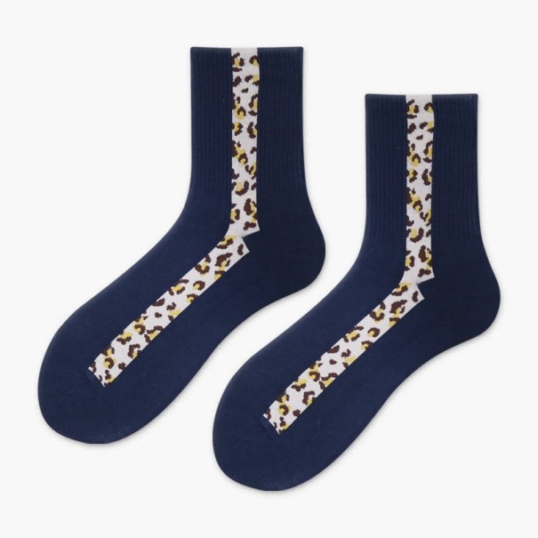 Damensocken mit Leopardenstreifen dunkelblau