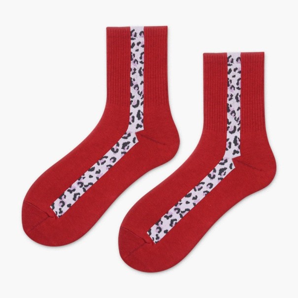 Damensocken mit Leopardenstreifen rot