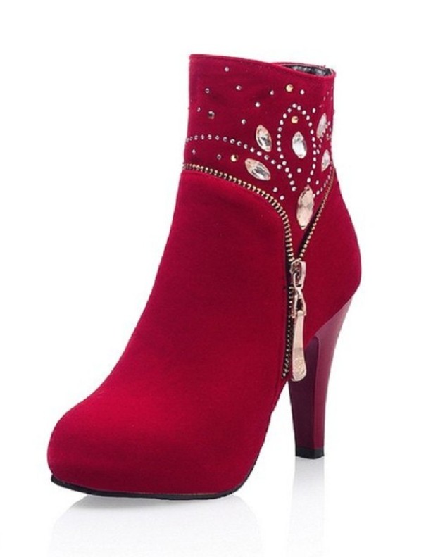 Damenstiefeletten mit Absatz und Strasssteinen rot 39