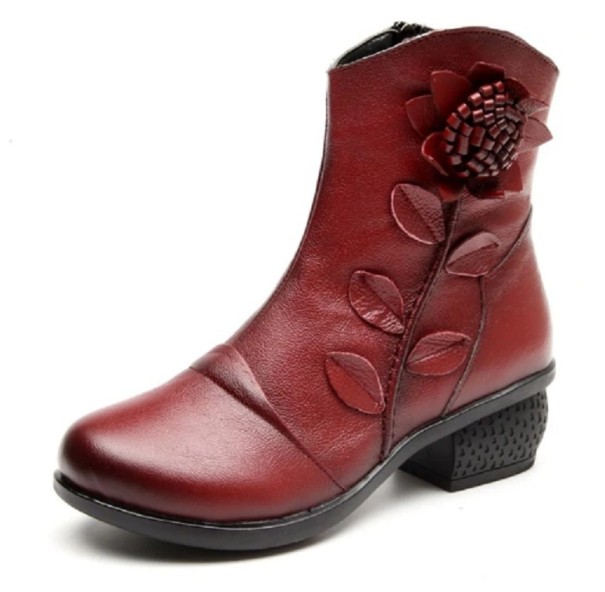 Damenstiefeletten mit Blume J1712 weinrot 35