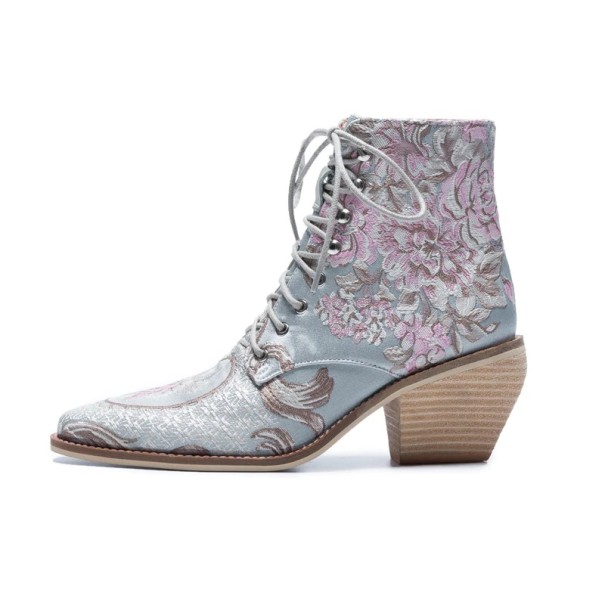 Damenstiefeletten mit Blumen J817 hellblau 37