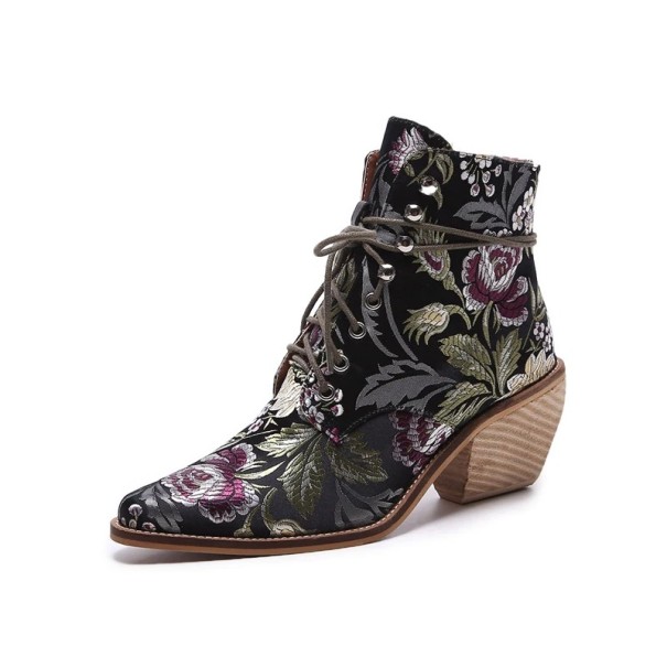 Damenstiefeletten mit Blumen J817 schwarz 34