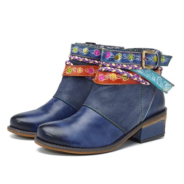 Damenstiefeletten mit dekorativen Schnallen blau 36