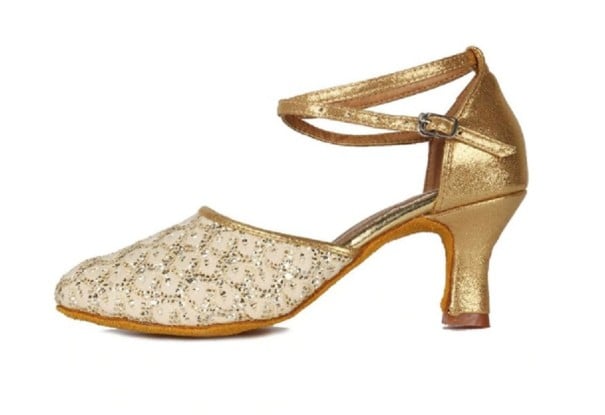 Damentanzschuhe mit Pailletten golden 38 7 cm