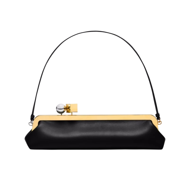 Damentasche Clutch 35 x 8,5 x 12 cm Abnehmbarer Schulterriemen Kunstleder Elegante längliche Tasche für festliche und tägliche Anlässe schwarz