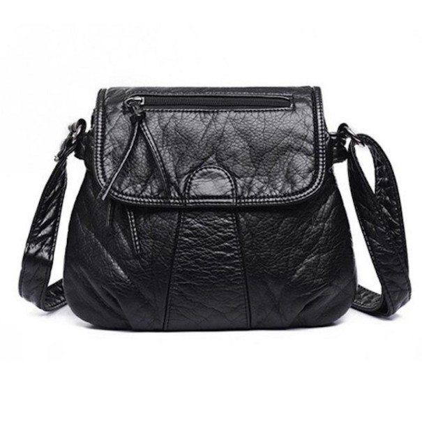 Damentasche Crossbody mit Klappe Weiche gewellte Oberfläche Reißverschlusstasche auf der Klappe Verstellbarer Gurt Lässiger Stil Kunstleder 25 schwarz