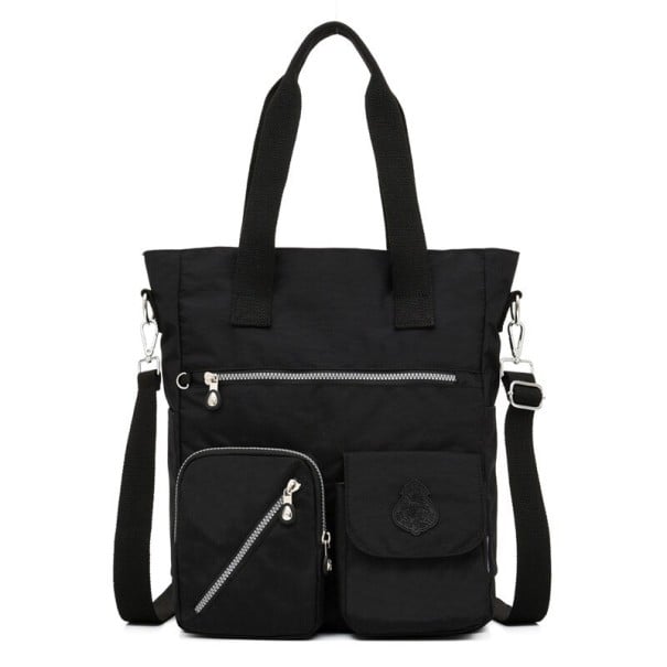 Damentasche für die Hand und über die Schulter mit abnehmbarem Gurt Nylonhandtasche mit Reißverschlusstaschen und Innenfächern 30 x 37 x schwarz