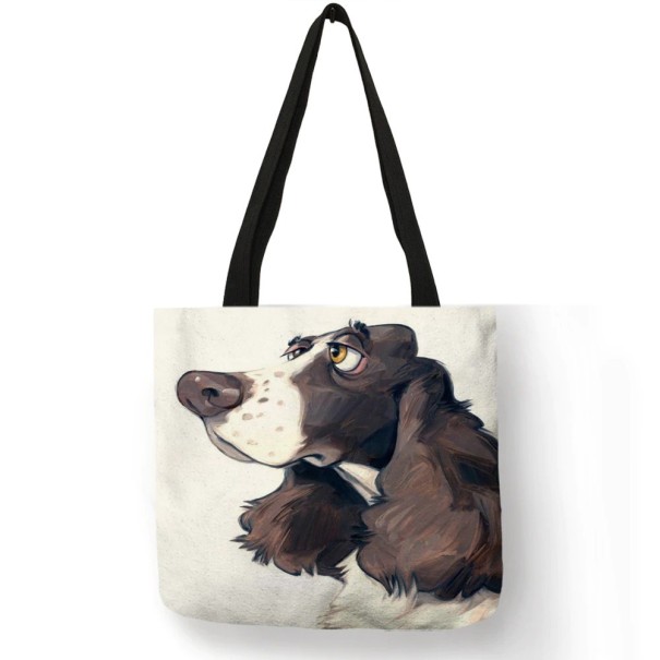 Damentasche mit Druck eines gemalten Hundeporträts Leinenpolyester Quadratische Form 40 x 40 cm Schwarze Griffe mit einer Länge von 30 cm 9