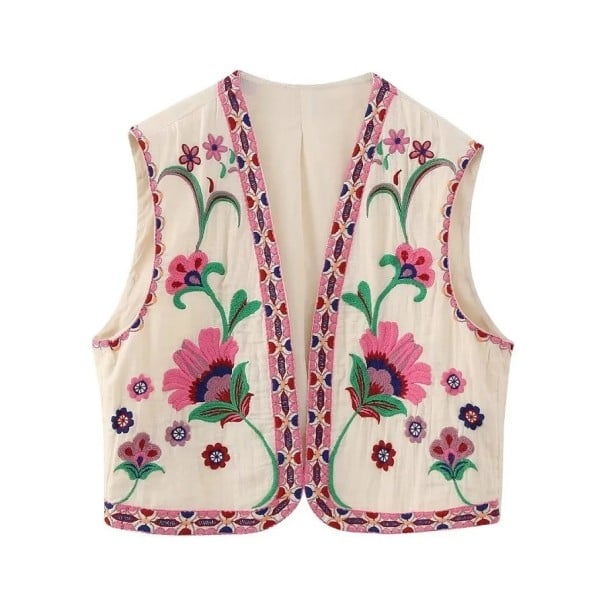 Damenweste mit Blumenmuster V148 creme XS