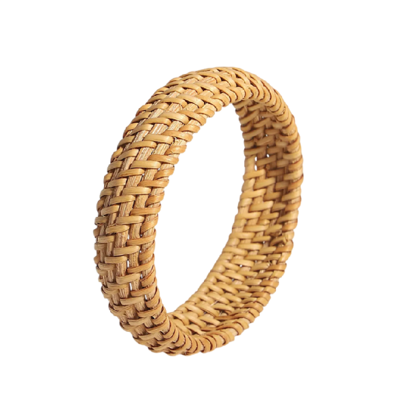 Dameprøvenet armbånd flettet diameter 7 cm bredde 1,4 cm bambus rattan lys brun naturlig til daglig brug 1