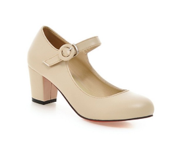Damepumps i læder med spænde J2377 beige 38