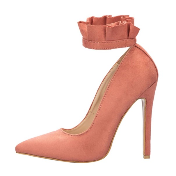 Damepumps med flæser J1129 rosa 38