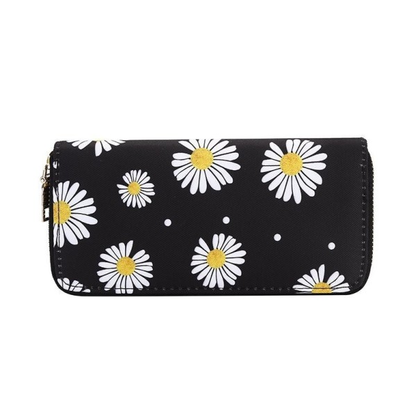 Damepung i læder med blomster M370 sort
