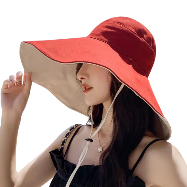 Damernas solhatt UPF 50+ 55-60 cm Bred skärm Sommar strandhatt UV-skydd Lätt och andningsbar röd