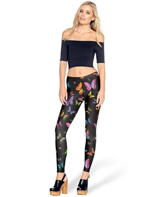 Dames 3D legging met vlinderprint - Zwart S