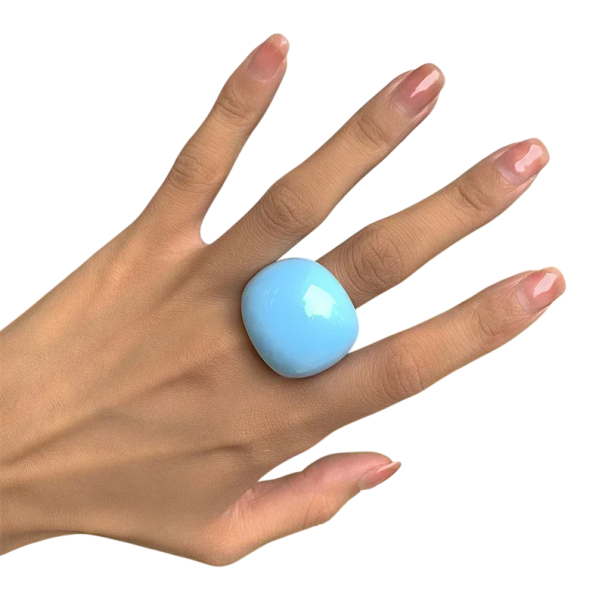 Dames acrylring maat 1,8 mm Volumineuze ronde ring Licht mode sieraad Kleurrijk ontwerp Elegante accessoire voor dagelijks gebruik lichtblauw