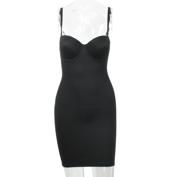 Dames afslankjurk met push-up cups, naadloze elastische corrigerende jurk boven de knie, modellerende jurk voor een slank silhouet, bodyconjurk voor vrouwen zwart XL