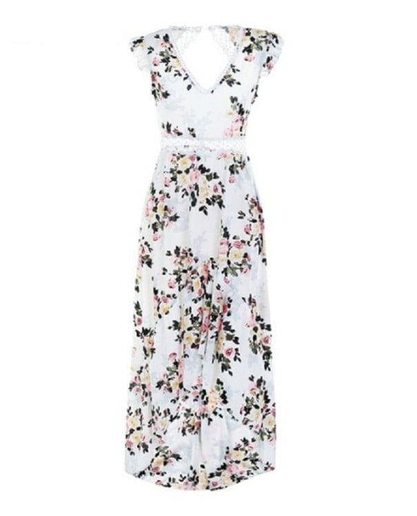 Dames asymmetrische jurk met bloemen J1075 wit M
