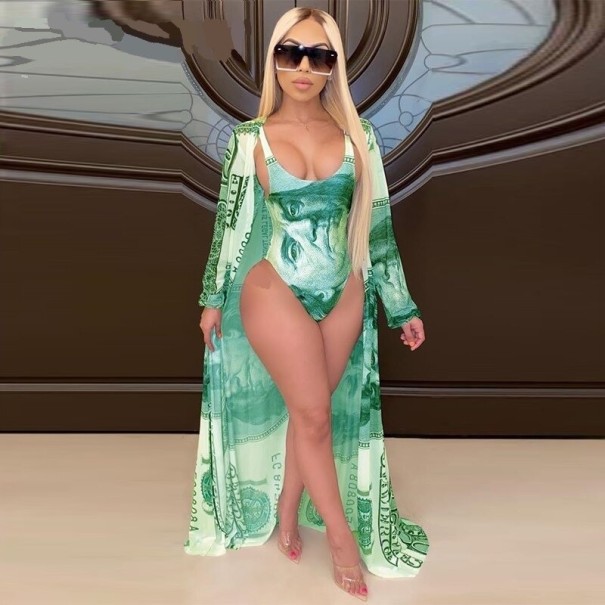 Dames badpak en cover-up P1111 groen M