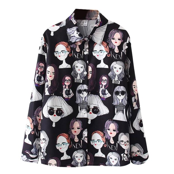Dames bedrukt shirt A547 zwart M