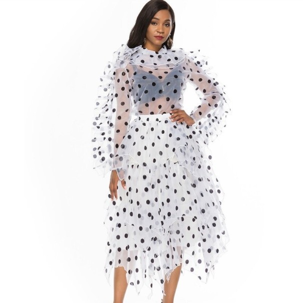 Dames blouse en rok met stippen L