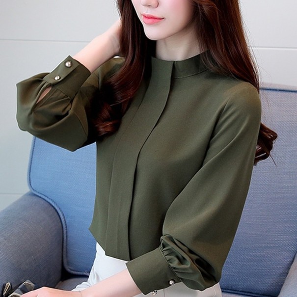 Dames blouse met lange mouwen donkergroen L