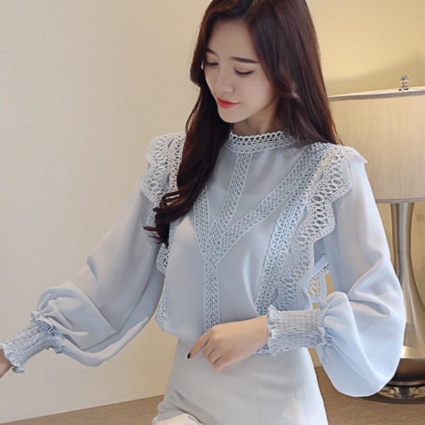 Dames blouse met lange mouwen lichtblauw XS