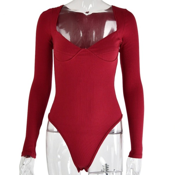 Dames body&#39;s met diepe halslijn wijnrood S