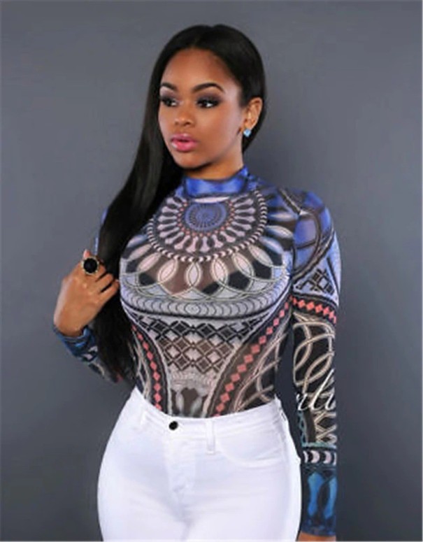 Dames body met lange mouwen B799 blauw M