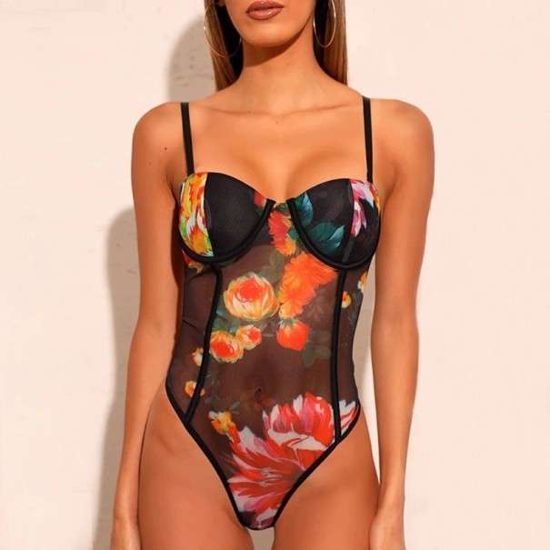 Dames bodysuits met bloemenprint en smalle bandjes XS