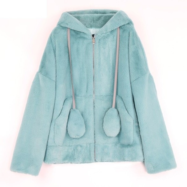 Dames bontjas met oren P1740 turquoise XL