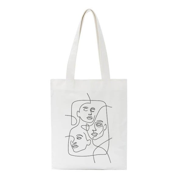 Dames canvas tas met minimalistische lijntekening van gezichten Boottas 35 x 40 cm Handvatten 30 cm Witte tas met fijne lijnillustratie 1