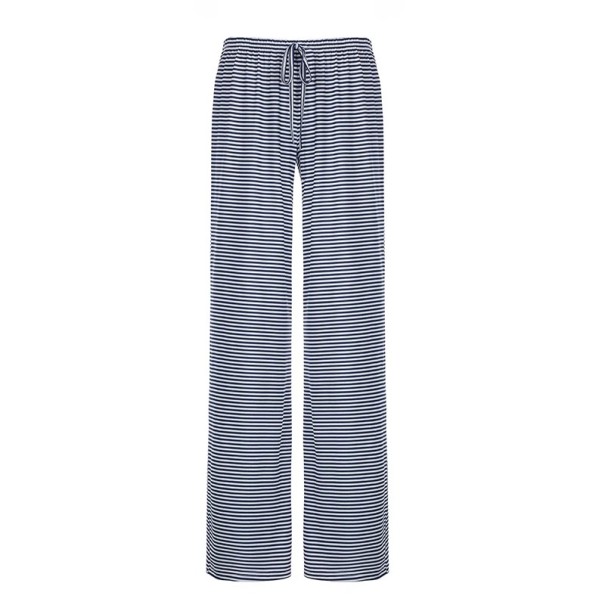 Dames casual gestreepte losse broek met vetersluiting Comfortabele linnen broek met elastische taille Ademende broek voor lente en zomer blauw S