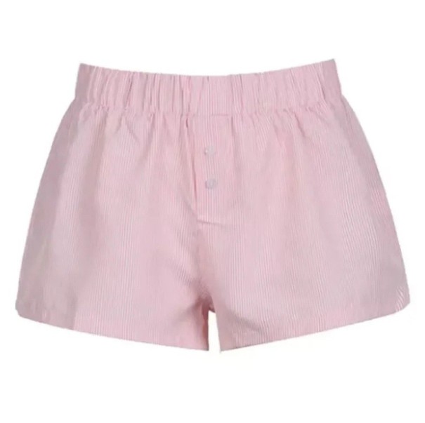 Dames casual losse gestreepte shorts met knopen Zomer comfortabele shorts met hoge taille Elegante gestreepte shorts voor vrije tijd roze L