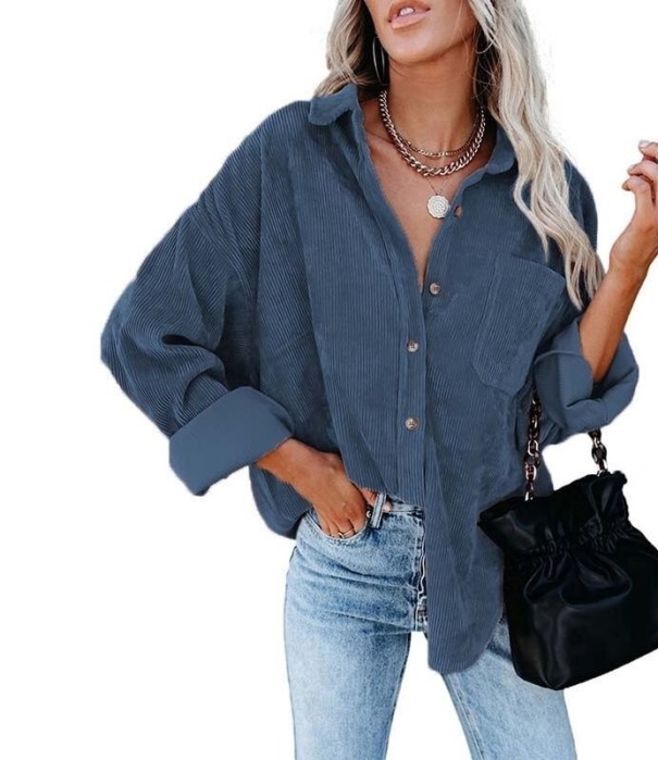 Dames corduroy overhemd P1934 blauw XXL