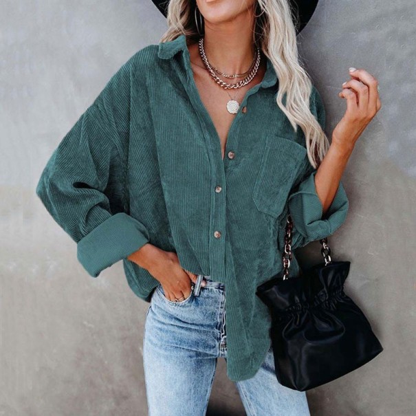 Dames corduroy overhemd P1934 turquoise M