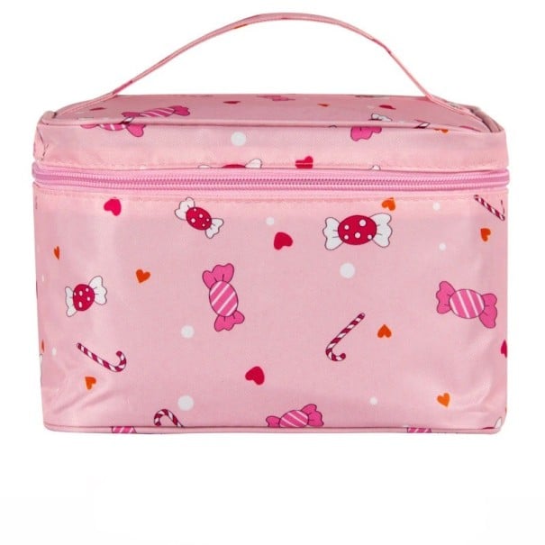 Dames cosmetica tas in de vorm van een koffer met print Handvat en rits rondom de bovenkant Polyester 15 x 16 x 22 cm Voor make-up 12
